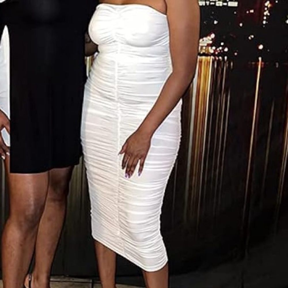 Women's Sexy Ruched pure white  Bodycon  casual fresh Tube Maxi Dress XL. - Picture 2 of 8